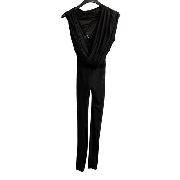 Ktoo Jumpsuit Womens S Black Sheer Mesh Layered Fitted Flare Sleeves Clubwear - Picture 2 of 15